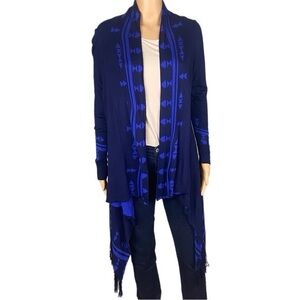 ENERGÉ ONE WORLD Royal Blue & Navy Open Front Asymmetrical Cardigan Medium EUC